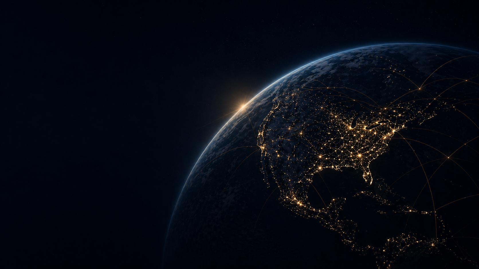 Earth from space showing illuminated global network infrastructure